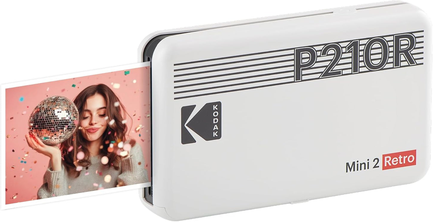 KODAK Mini 2 Retro 2X3 Portable Photo Printer, 8 Sheets, Bluetooth Smartphone Printer for Iphone & Android, Instant Color Prints, 4PASS Dye Sublimation, White